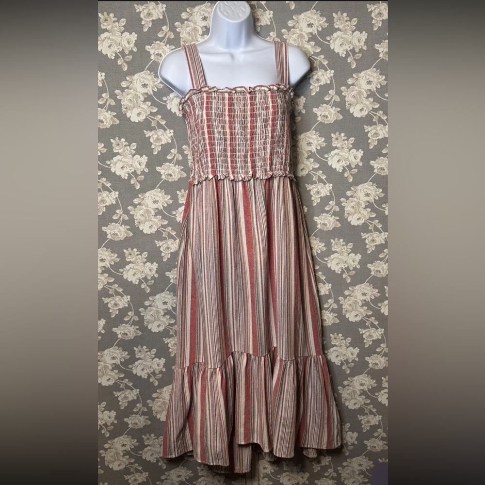 Knox Rose Sleeveless Shirred Maxi Dress Sz XL Boho Aztec Striped Red White Blue